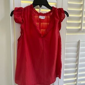 Red ruffle detail top very fine cotton and silk blend. Washable.
